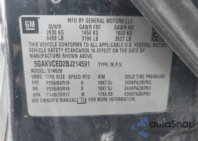 5GAKVCED2BJ214591: 42495031