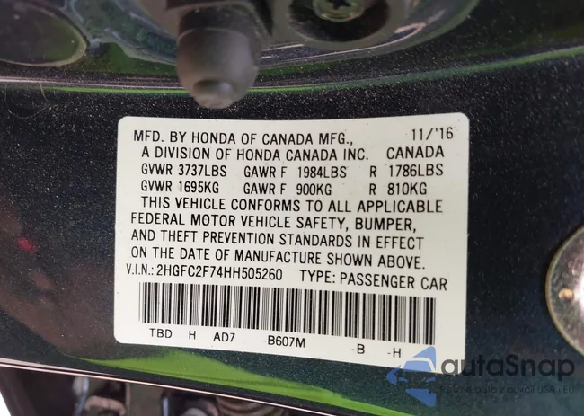 2HGFC2F74HH505260: 42495272