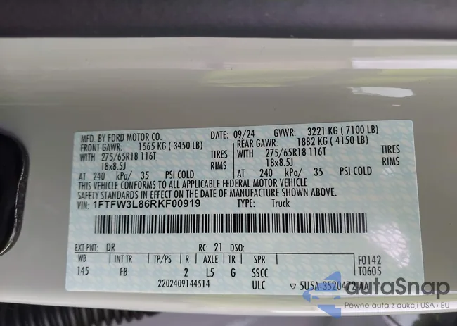 1FTFW3L86RKF00919: 42494379