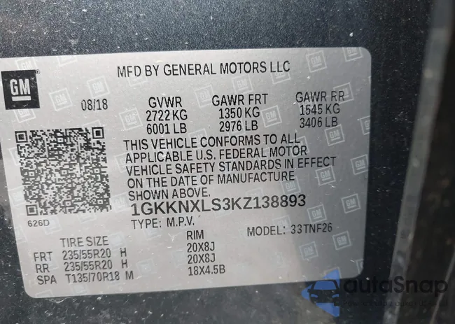 1GKKNXLS3KZ138893: 42494556