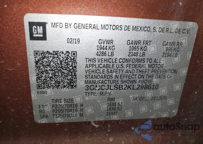 3GNCJLSB2KL298610: 42494656