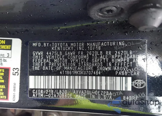 4T1B61HK0KU707464: 42496021