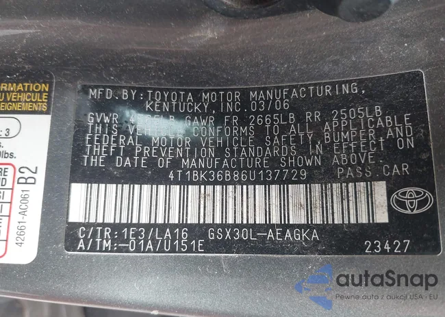 4T1BK36B86U137729: 42496118