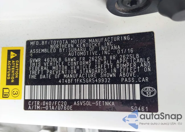 4T4BF1FK5GR549932: 42495327