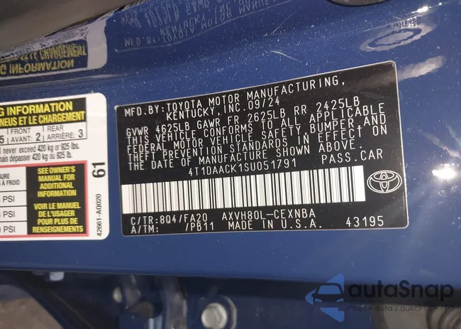 4T1DAACK1SU051791: 42495608