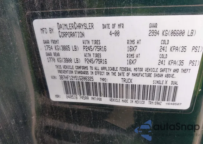 3B7HF12Y51G206325: 42495650