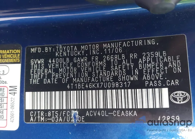 4T1BE46KX7U098317: 42496723