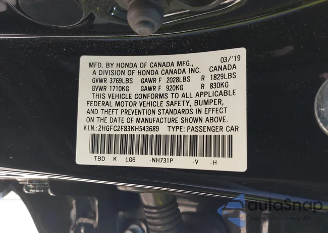 2HGFC2F83KH543689: 42496861