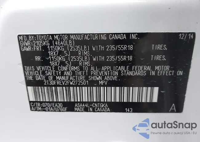 2T3DFREV2FW272501: 42496886