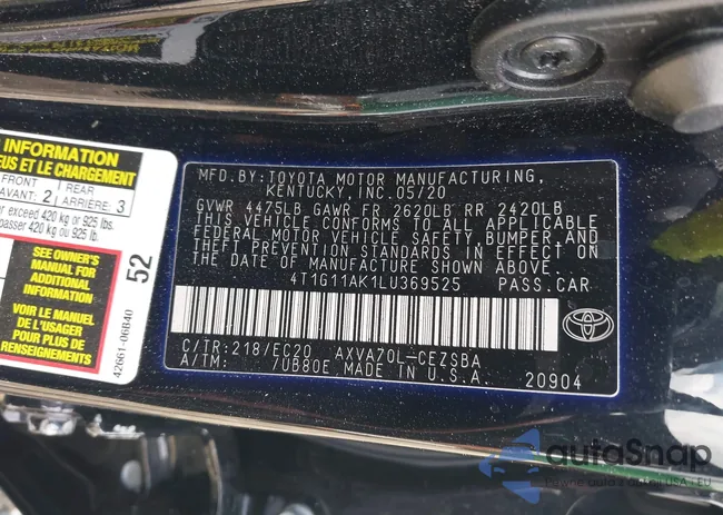 4T1G11AK1LU369525: 42496541