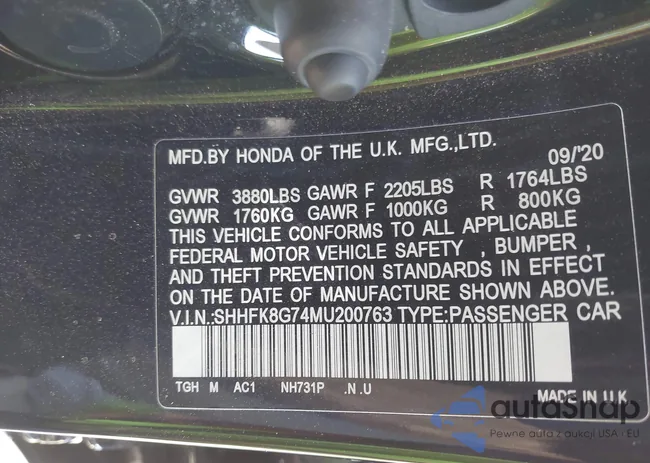 SHHFK8G74MU200763: 42496583