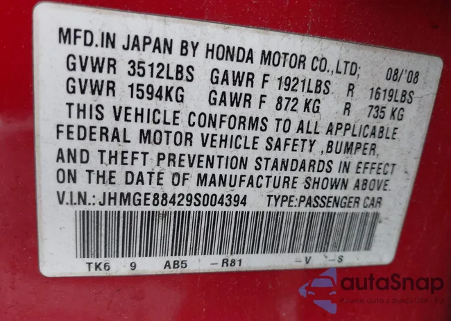 JHMGE88429S004394: 42497828