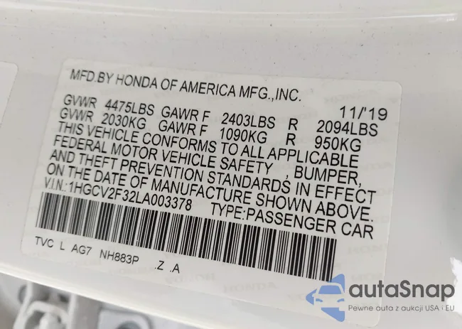 1HGCV2F32LA003378: 42497967