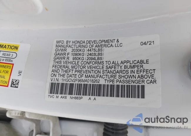 1HGCV2F96MA018262: 42498042