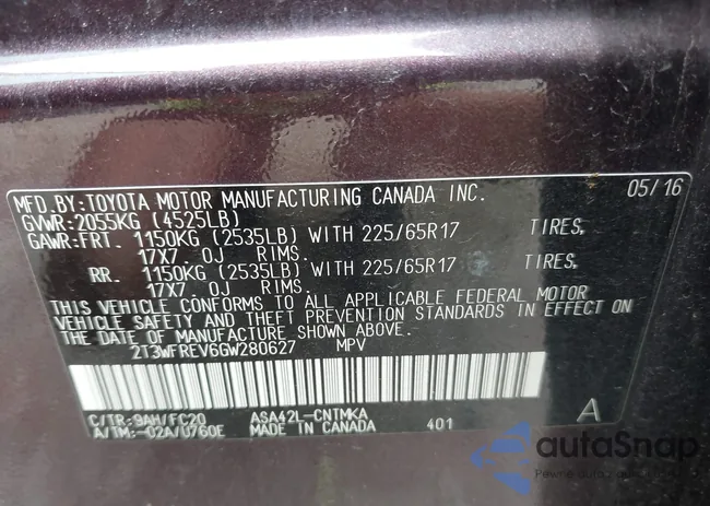 2T3WFREV6GW280627: 42497419