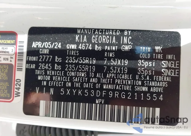 5XYK53DF9RG211554: 42497610