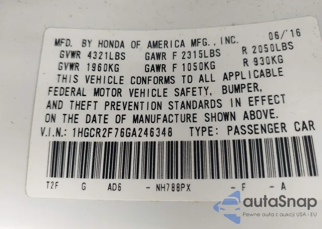 1HGCR2F76GA246348: 42498577