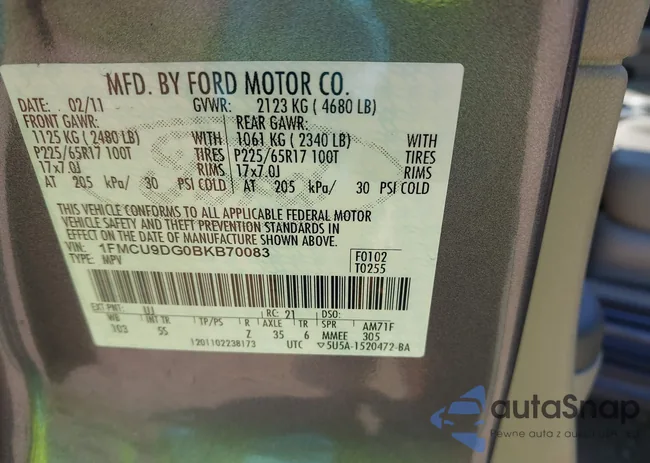 1FMCU9DG0BKB70083: 42499807