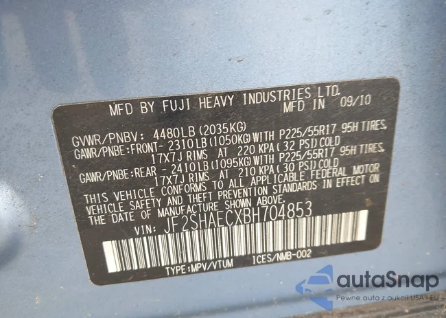 JF2SHAECXBH704853: 42500091