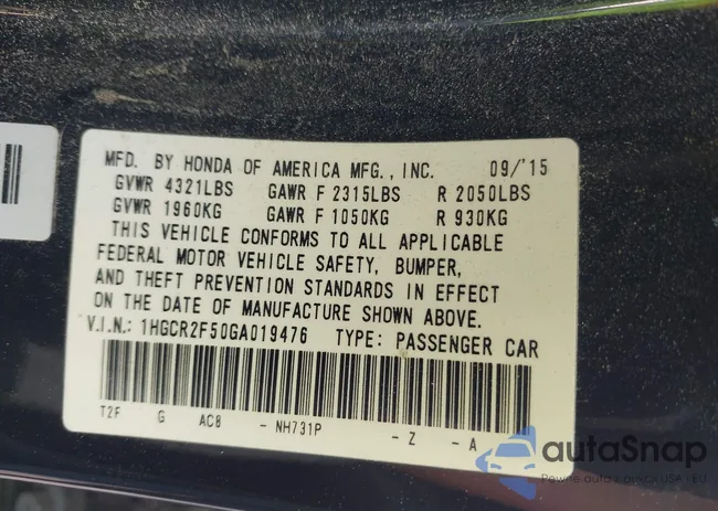 1HGCR2F50GA019476: 42500096