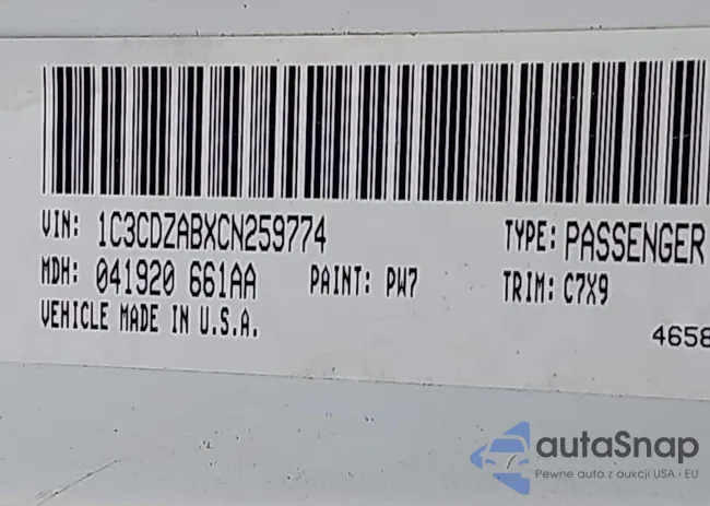 1C3CDZABXCN259774: 42499350