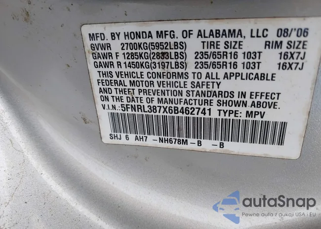 5FNRL387X6B462741: 42499644