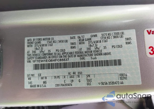 1FTEW1EG6HFC85537: 42500748