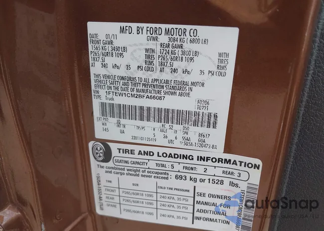 1FTEW1CM2BFA66087: 42500874