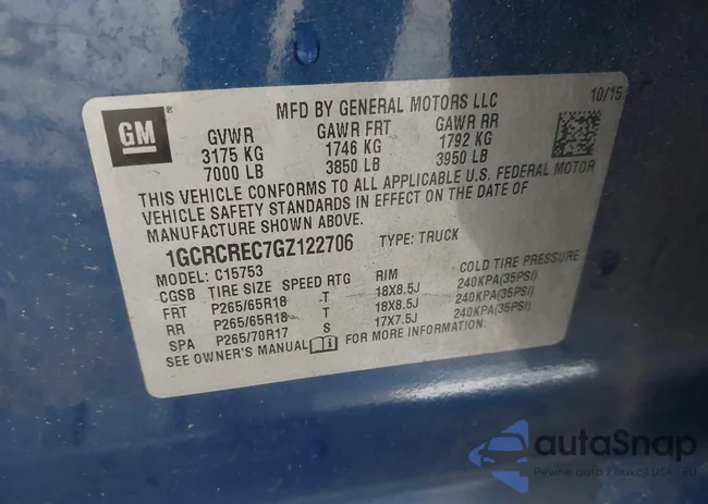 1GCRCREC7GZ122706: 42500924