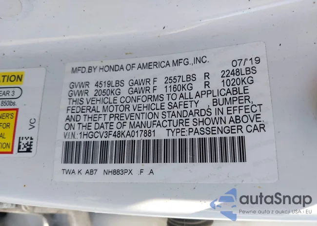 1HGCV3F48KA017881: 42500453