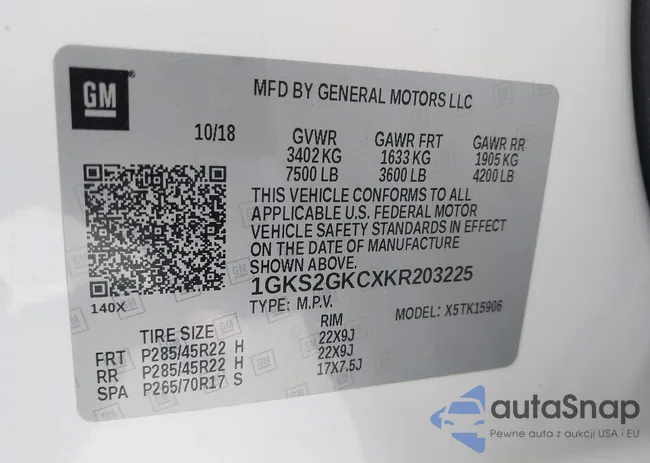 1GKS2GKCXKR203225: 42500677