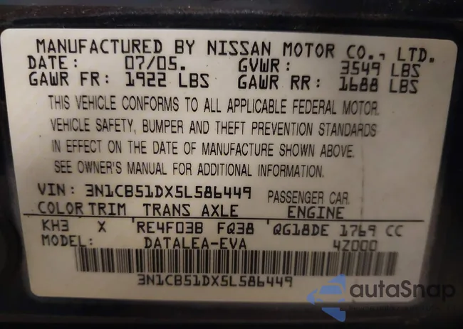 3N1CB51DX5L586449: 42501745