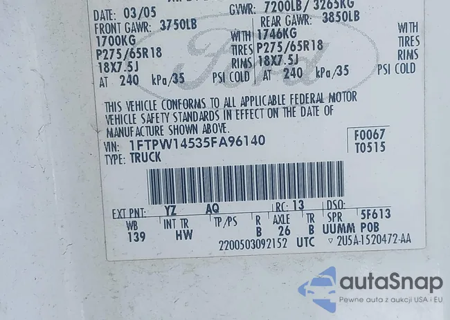 1FTPW14535FA96140: 42501796