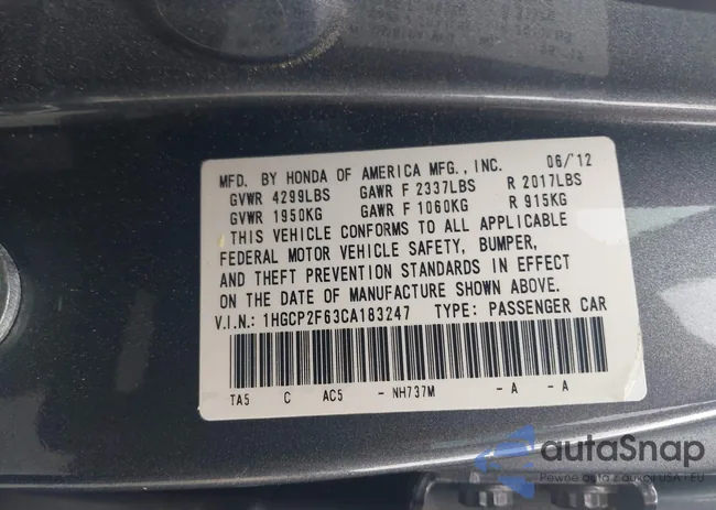 1HGCP2F63CA183247: 42501985