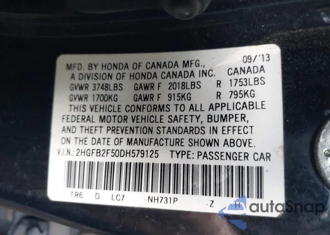 2HGFB2F50DH579125: 42501296