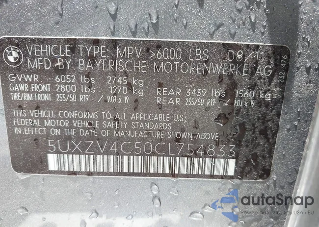 5UXZV4C50CL754833: 42501462