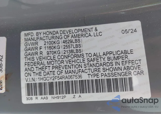 1HGCY2F54RA067536: 42502888