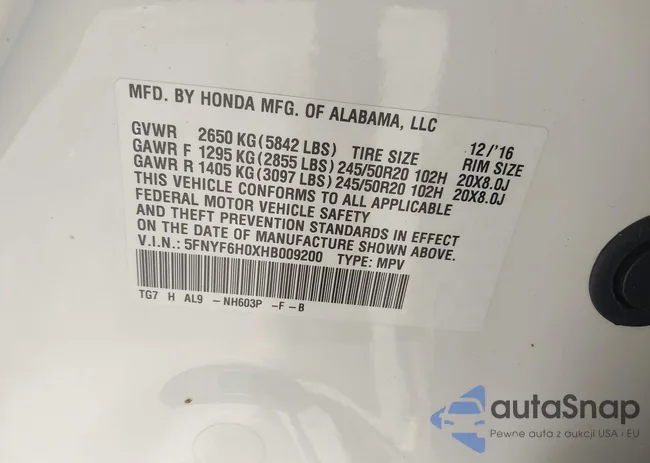 5FNYF6H0XHB009200: 42502408