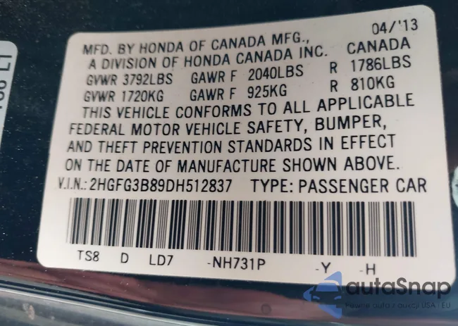 2HGFG3B89DH512837: 42502572