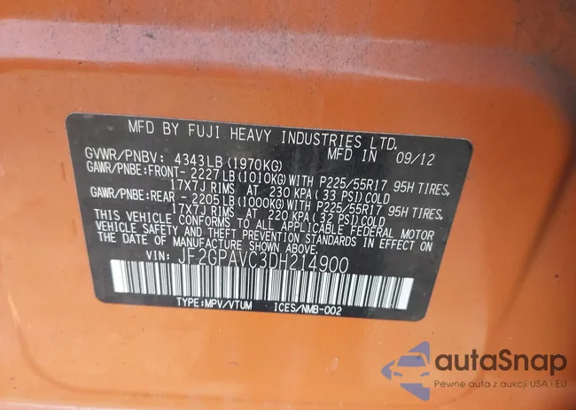 JF2GPAVC3DH214900: 42504029