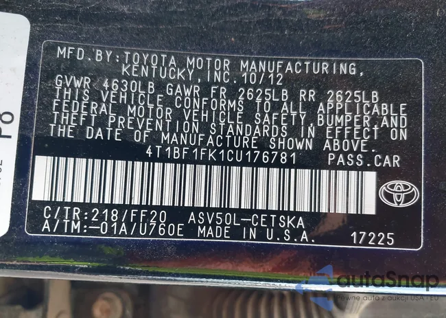 4T1BF1FK1CU176781: 42504878