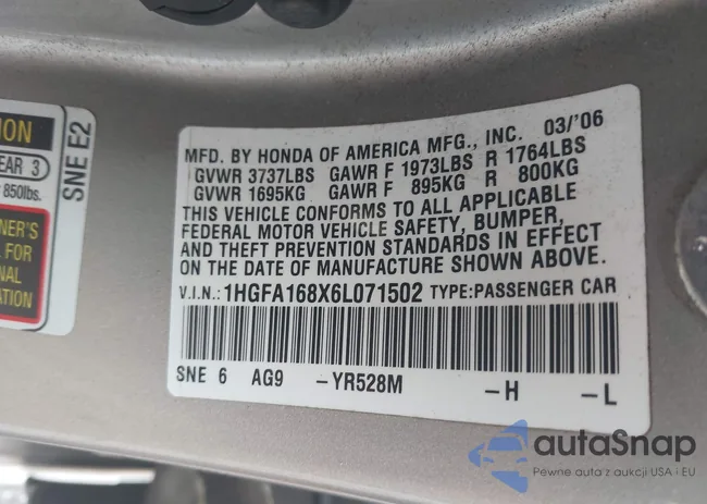 1HGFA168X6L071502: 42504972