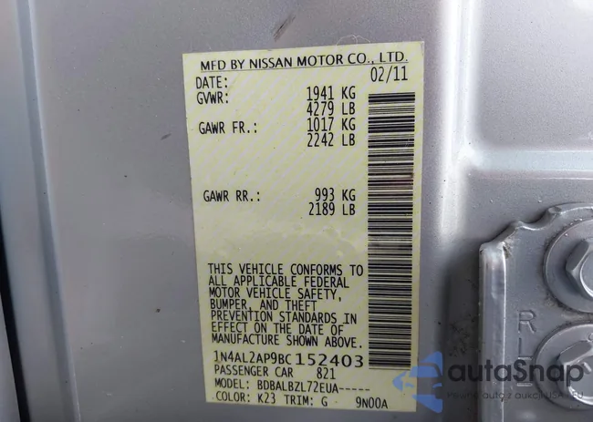 1N4AL2AP9BC152403: 42505092