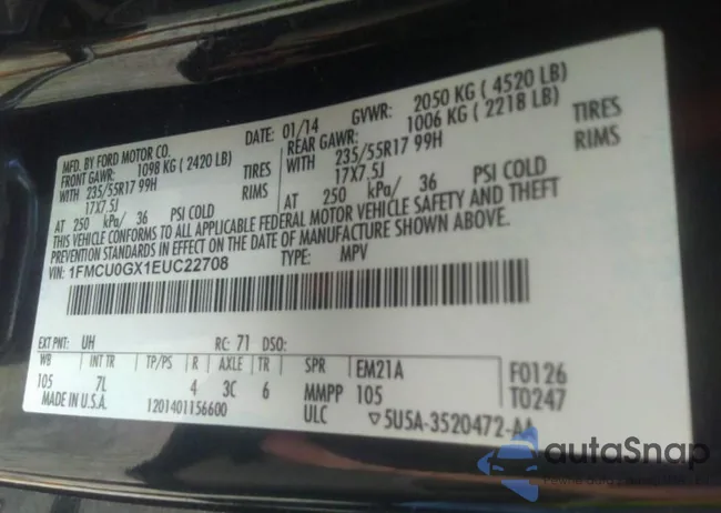 1FMCU0GX1EUC22708: 42505840