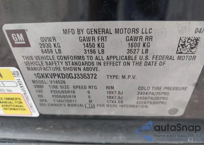 1GKKVPKD0GJ336372: 42505851