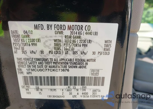 1FMCU0C77CKC73676: 42505293