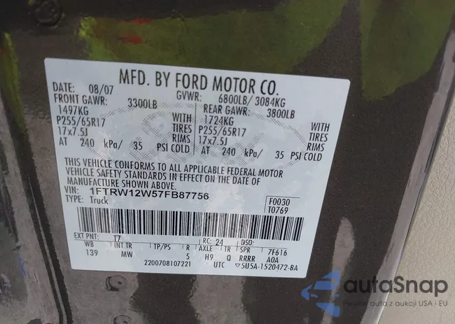 1FTRW12W57FB87756: 42505380