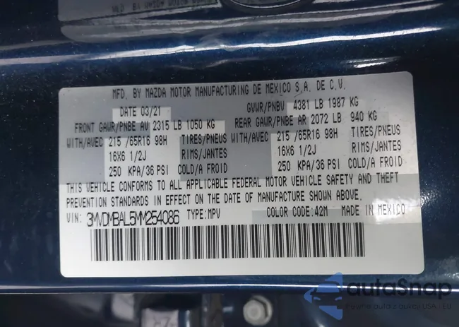 3MVDMBAL5MM254086: 42505525