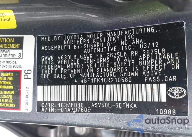 4T4BF1FK1CR210580: 42506654