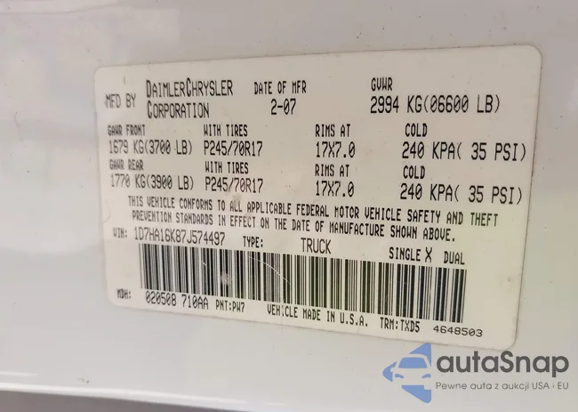 1D7HA16K87J574497: 42506858